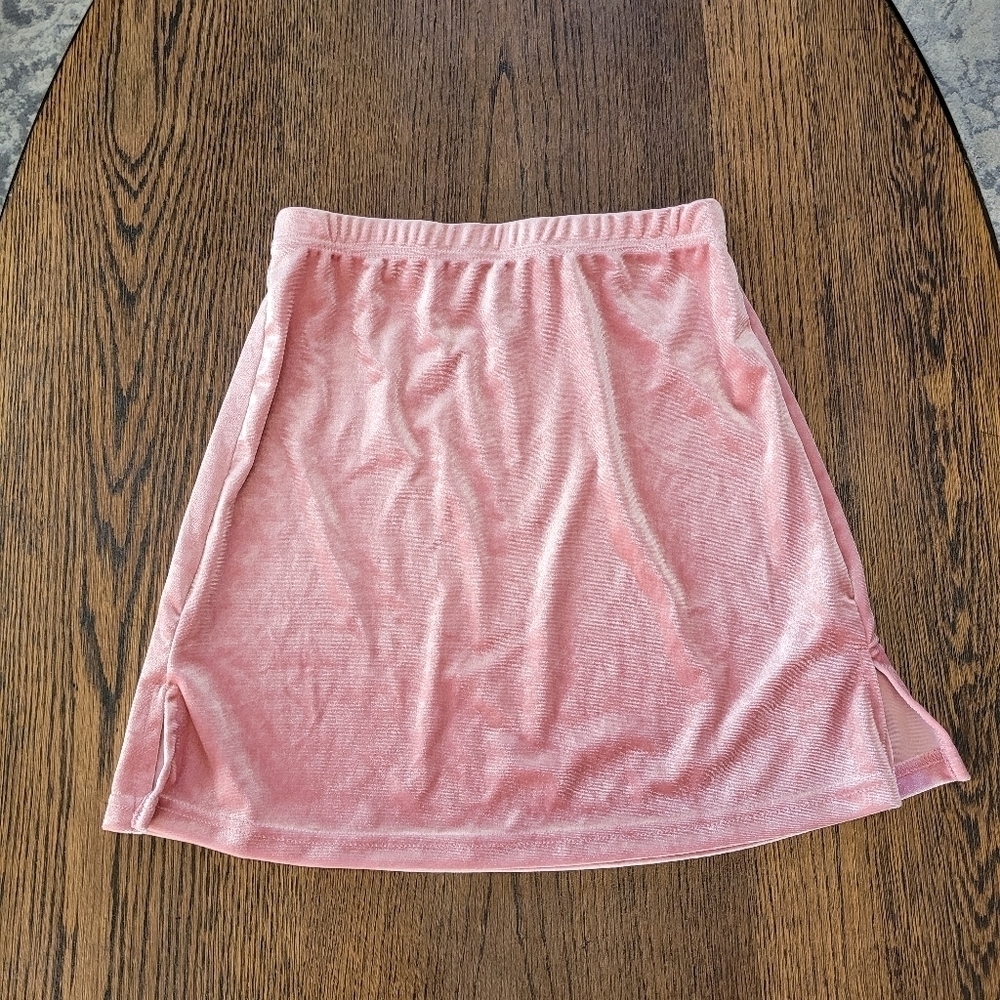 SHEIN Pink Velvet Mini Skirt with Splits on Sides Elastic Waist Size Women's 2